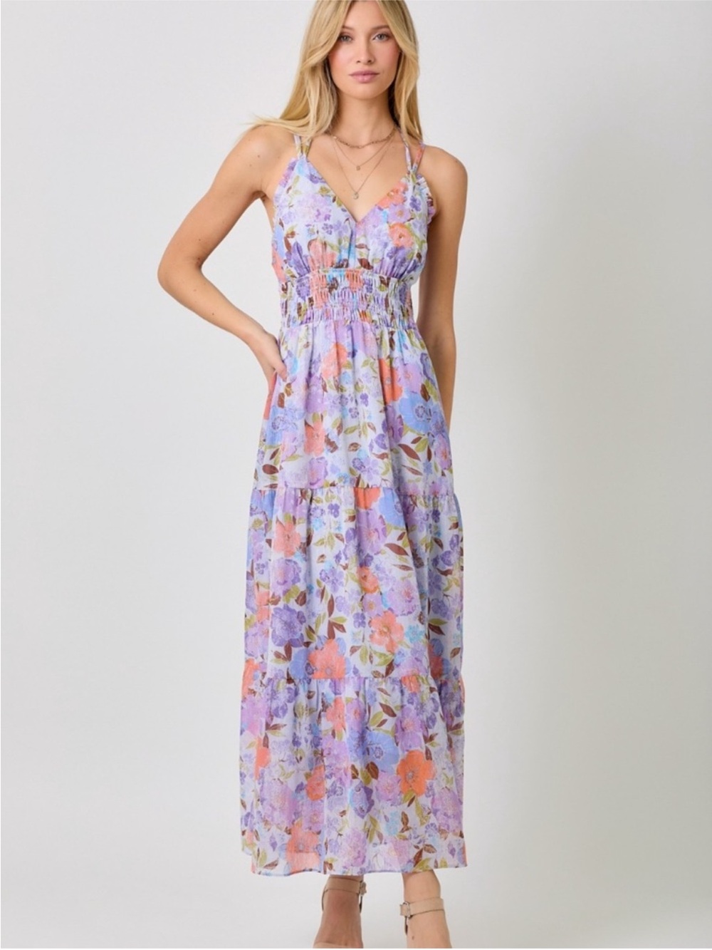 Floral Tiered Maxi Dress - Lavender Floral
